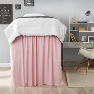 Extended Dorm Sized Bed Skirt Panel with Ties - Silver Pink