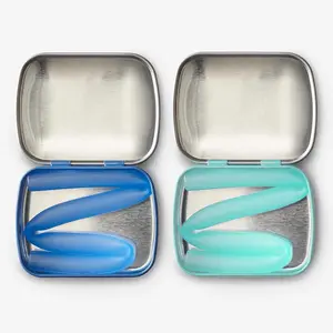 GoSili Reusable Silicone Travel Straws with Case, Flexible Collapsible Straws for Tumblers, Dishwasher Safe, 2pk, Cobalt/Mint