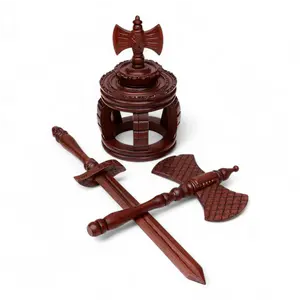 Wooden Corona de Chango - Shango Crown Set with Espada and Hacha Tools for Santeria, Yoruba Religion, Spiritual Altar