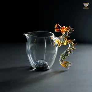 Dragon & Phoenix Art Glass Sharing Cup/ Pitcher/ Gong Dao Bei