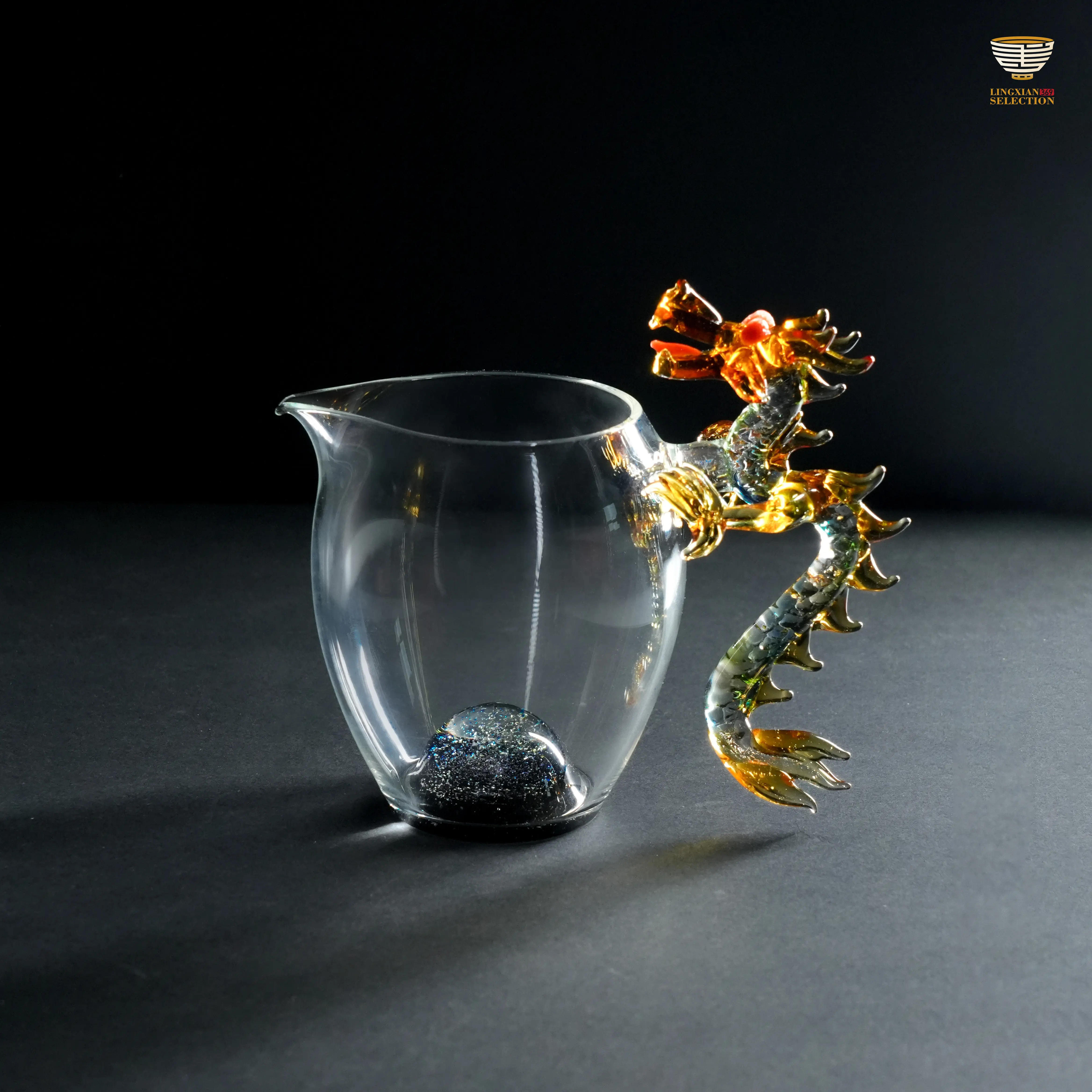 Dragon & Phoenix Art Glass Sharing Cup/ Pitcher/ Gong Dao Bei
