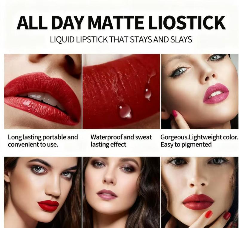 Handaiyan 6Pcs Matte Liquid Lipstick Set SatinTexture Plumping LongLasting Waterproof NonSticky Cup Lip Gloss for All Occasions Party Girls Women Makeup Accessories