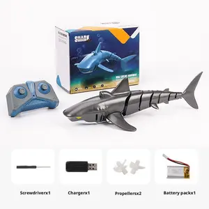 2.4G Remote Control Shark Toy 1:18 Scale High Simulation Shark for Swimming Pool Bathroom Great Gift RC Boat Toys for 6+ Year Old Boys and Girls (with 2 Batteries)