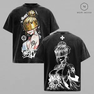 Haumea Fire Force Anime Double Printed Vintage Washed Tee Unisex Oversize Heavyweight Cotton T-shirt for Anime Fans and Lovers
