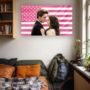 Edward Cullen & Bella Swan Flag — Romantic Twilight Couple Pink Aesthetic Wall Art