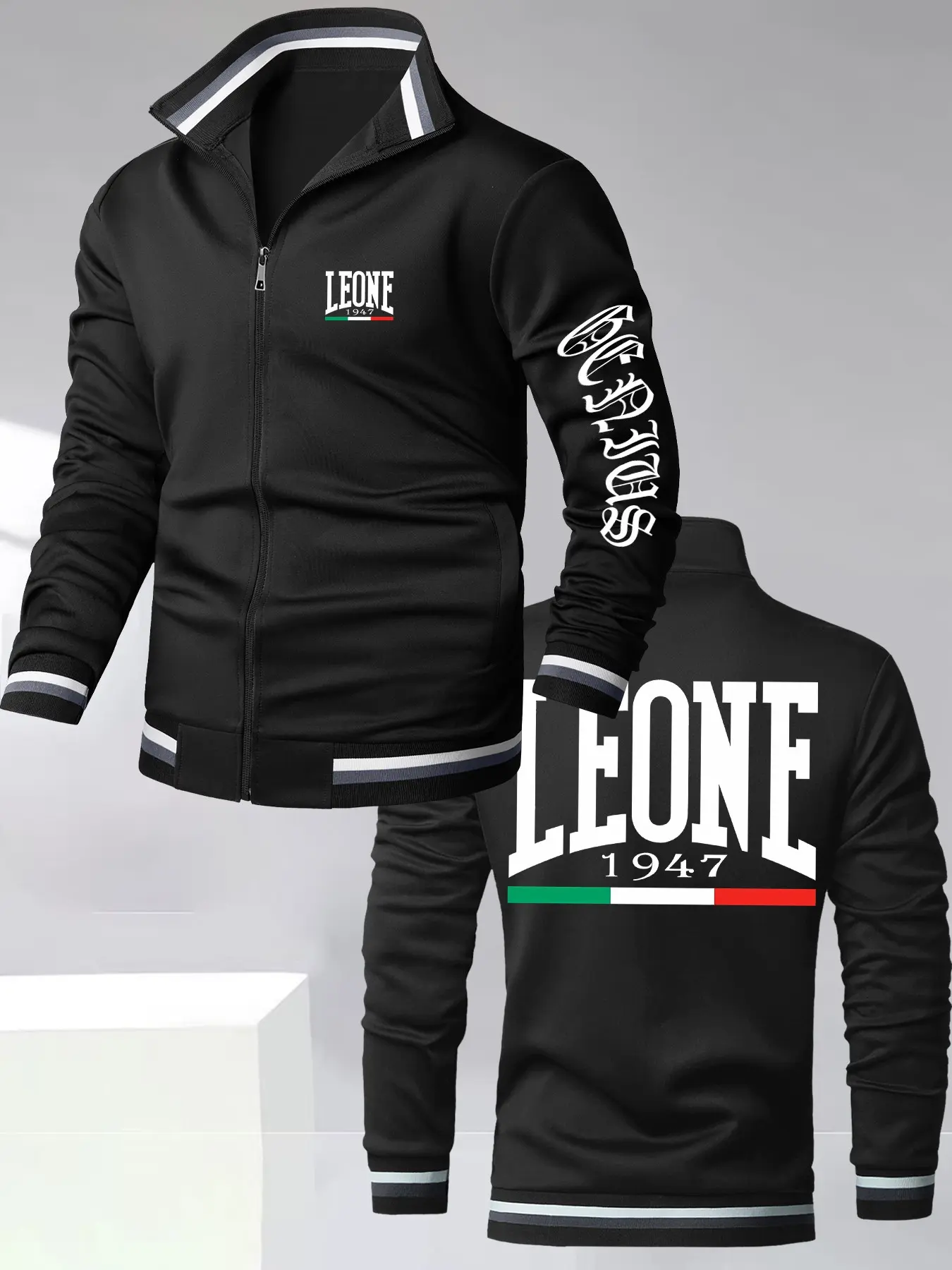 Italian Flag Fighting Culture Jacket, Abstract Pattern Sports Coat, Long Sleeve Fitted Outerwear, Casual Geometric Design, All Seasons