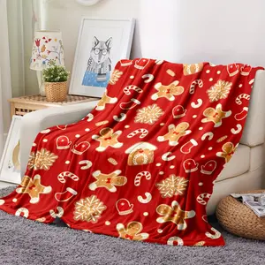 1pc Cozy Christmas Gingerbread & Cookie Print Flannel Bedspread - Soft All-Season Lightweight Dry-Only Multicolor Nap Cover for Bed, Sofa - All Season Blankets