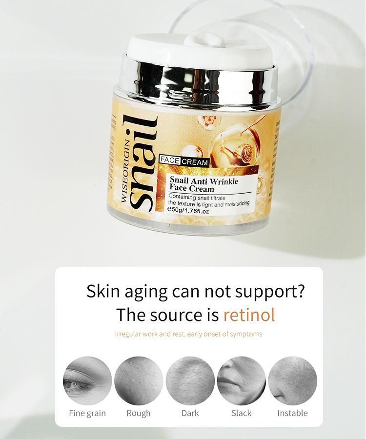 WISEORIGIN Snail Anti-Wrinkle Face Cream, Fades Fine Lines, Tightens Facial Contours, Hydrating Daily Moisturizer, Ideal Gift(50g) Skin Repair Hydrate Moisture Moisturizing
