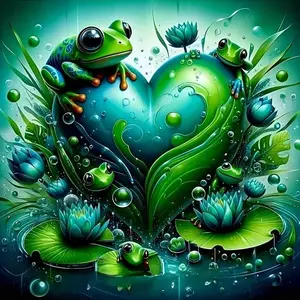 Frog & Lotus Pattern DIY Diamond Arts Colorful Painting Kit without Frame, DIY 5D Diamond Arts Colorful Painting for Bedroom Home Wall Decor