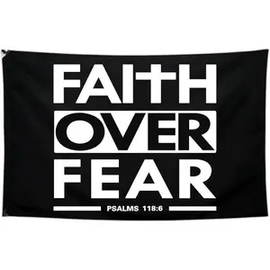 Faith Over Fear Flag Scripture Christian Flag Outdoor 40x60 in Funny Inspirational Tapestry Banner Flag Bedroom Room Home Gym Outdoor House Yard Sign Decorations Wall tapestry Dorm Gift