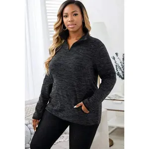 Plus Size Heathered Quarter Zip Pullover