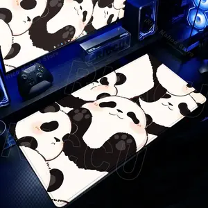 Cute Panda Mouse Pad Kawaii Cartoon Animal XXL Oversized Desk Mat with Stitched Edge Non-Slip Gamer Deskpad Office Accessories Extended Pads
