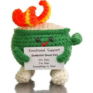 Emotional Support Dumpster Decor Fire, Funny Handmade Crochet Dumpster Knitting Doll, Cute Desk Accessories for Women Office (Green)