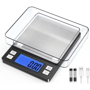 0.01g/1kg Upgraded Small Digital Scale, USB Rechargeable, with Larger Display and Hold,Tare Function, 9 Units, High Precision Digital Scale Grams and oz for Small Item, Kitchen-