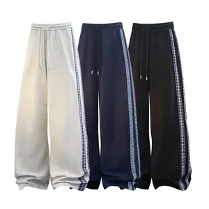 Men’s Casual Sweatpants with Plaid Side Panels | Loose Fit Wide Leg Pants with Pockets, Casual Regular Fit for All Seasons#SummerVibes