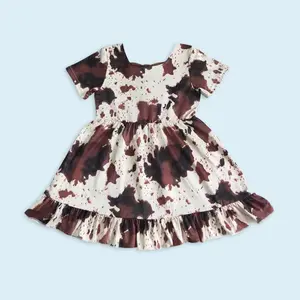 Western cowhide kids girls short sleeve dress