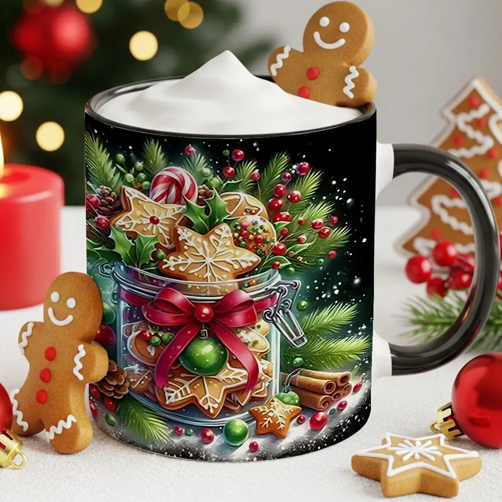 1pc Christmas Gingerbread Cookies & Pine Cone Coffee Mug - Festive Hot Cocoa Cup for Holiday Gifts, Office Parties, Family Gatherings - Durable Seasonal Drinkware for Xmas Celebrations (Ideal for s &)