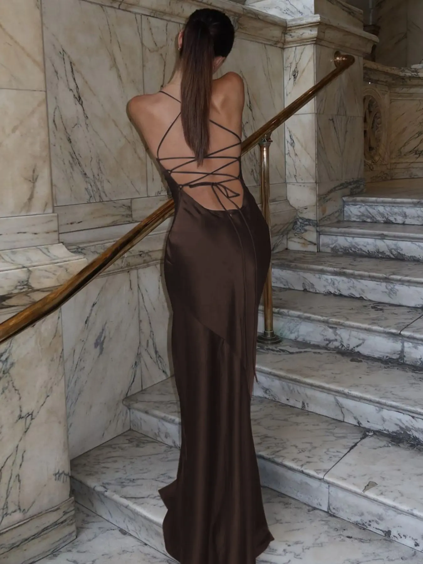 backless lace up bodycon dress Women's Satin Solid Sleeveless Lace-up Cami Plain Party Club Holiday Date Birthday Evening Gown Formal Wear Long Dresses For Women Summer Clothing Wear Color:Burnt Olive Denimoi Off Shoulder Backless new-rotation-1495 Lulus Slender straps lace up