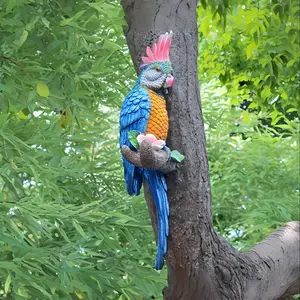 Tropical hanging parrot decoration, realistic resin bird statue, parrot statue, outdoor home decoration item, suitable for garden and yard decoration, outdoor tree decoration, garden, lawn, tree trunk, porch