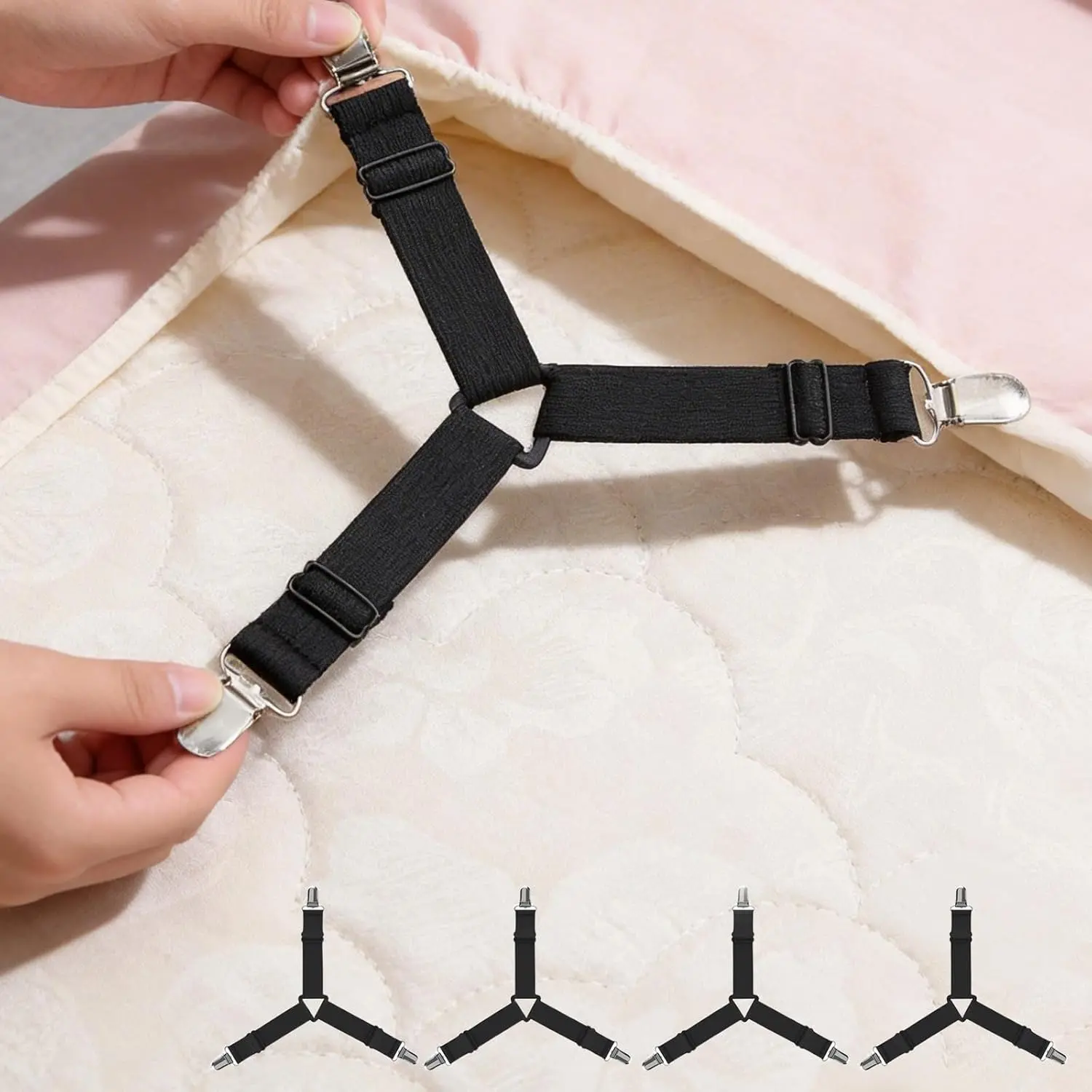 4-Count Adjustable Elastic Bed Sheet Grippers Straps, Durable Bed Accessory for Home, Bedroom Use