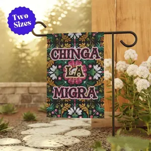 Chinga La Migra Yard Flag, Anti-Ice Spring Banner, Liberal Protest Garden Decor, Mexican Folk Art Style, Pro-Immigration Outdoor Sign
