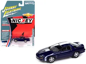 2002 Chevrolet Nickey Camaro ZL1 Navy Blue Metallic with White Stripes 1/64 Diecast Model Car by Johnny Lightning
