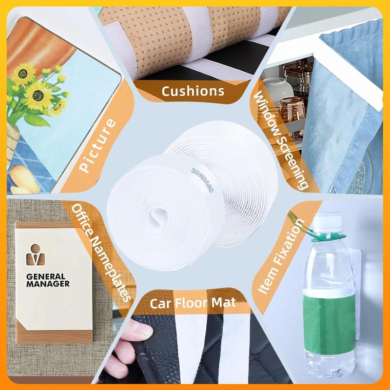 Heavy Duty Hook and Loop Tape with Strong Adhesive - 9.84FT x 1in White Velcro Strips, Self-Adhesive Fasteners for Wall Hanging, Carpet Fixing, Bedding & Crafts (1 Hook Roll + 1 Loop Roll)