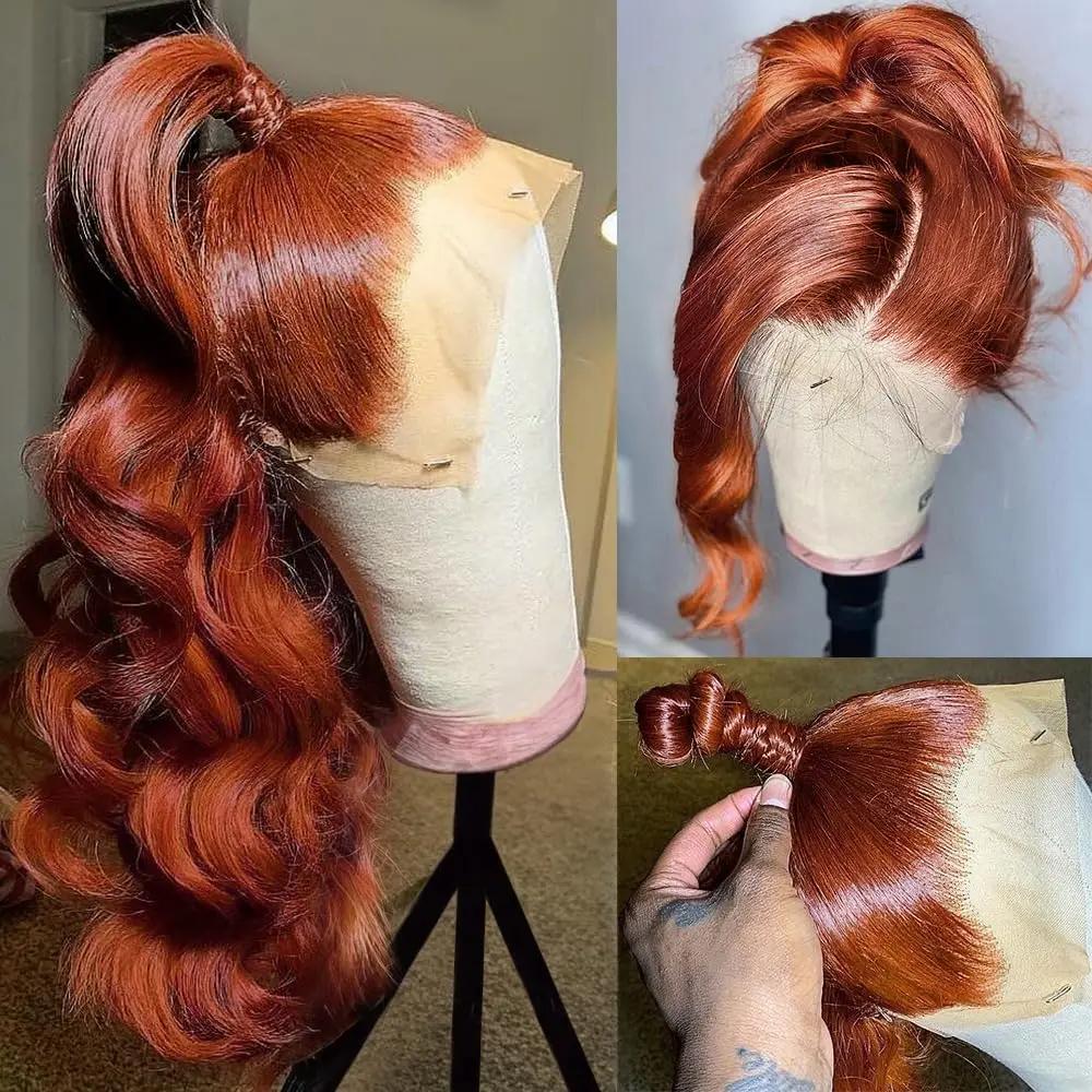 Bling Hair Reddish Brown Body Wave 13x4 13x6 Lace Frontal Human Hair Wigs 180 Density Copper Brown 33B Colored Lace Front Wig Pre Plucked Brazilian Virgin Hair Natural Hairline
