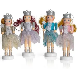 Ornativity Nutcracker Hanging Ornament Figures – Fairy Ballet Girls Dancers Glittered Christmas Mini Wooden Small Ornaments Nutcrackers Xmas Tree Ornament Set – 4 Pieces 5"