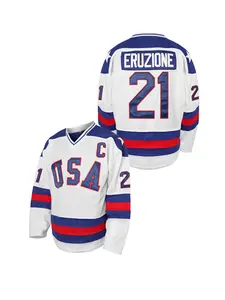 Men's #21 Fashion Street Cartoon Embroidered Long Sleeve V-Neck Hockey Shirt, Casual Spring Fall Sports Sweater Athletic Top for Training & Games