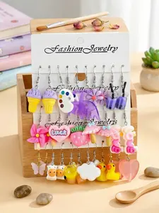 30pcs Vibrant Earrings Collection, Rainbow Color Palette, Ideal for Vacation Photography, Casual Style, All-Season Wear