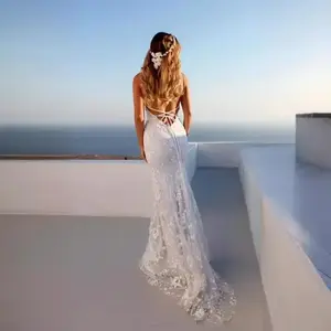 summer V-neck white midi dress lace corset wedding dress Formal Womenswear