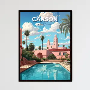 Carson California A Pool In A Courtyard With Palm Trees And Buildings Travel Skylines Collection Customizable