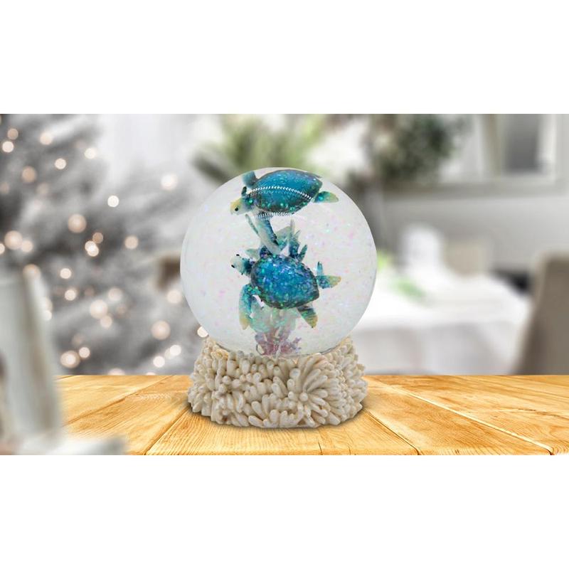 4"H Blue Sea Turtle Glitter Snow Globe Marine Life Animal Statue Decoration Figurine