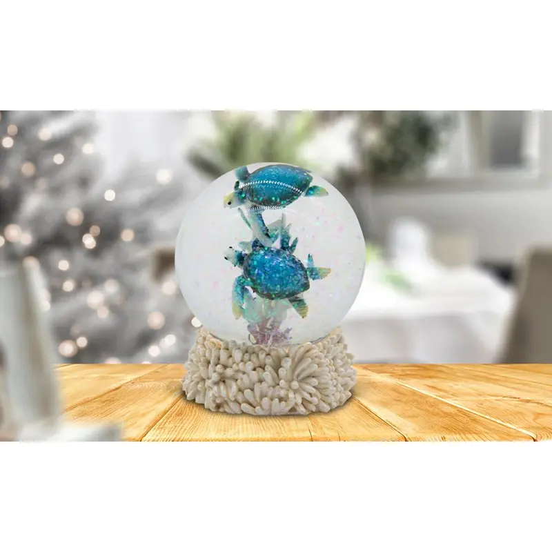 4"H Blue Sea Turtle Glitter Snow Globe Marine Life Animal Statue Decoration Figurine