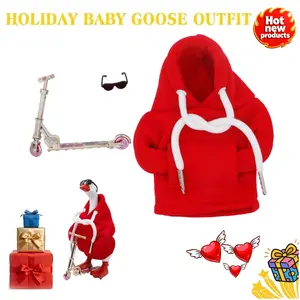 3 Pcs 7Inch Desktop Goose Outfits - Red Hoodie Scooter Sunglasses Set for Mini Porch Goose Statue Table Desk Decor