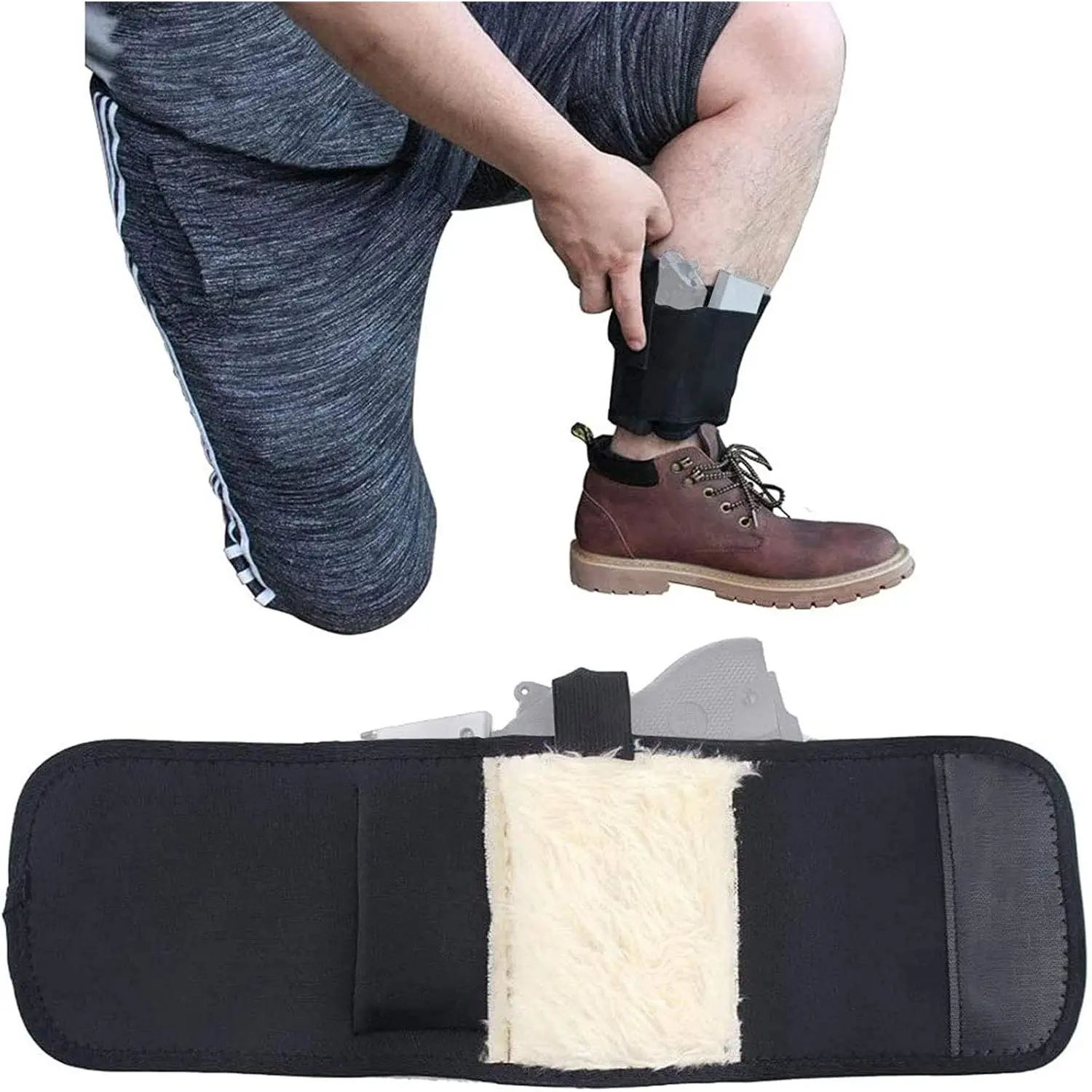 Adjustable Neoprene Ankle Holster - 19 Inch, Padded, Comfortable for Concealed Carry, Spare Magazine Pouch, Extra Elastic Secure Strap, Fits Small-Medium Frame Pistols/Revolvers, Easy to Wear for Women & Men, Concealment, Adjustable Ankle Holster, Velcro,