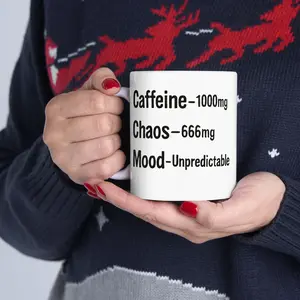 Caffeine Chaos Ceramic Mug, Funny Coffee Cup, Gift for Coffee Lovers, Office Humor, Mood Booster, Unique Drinkware