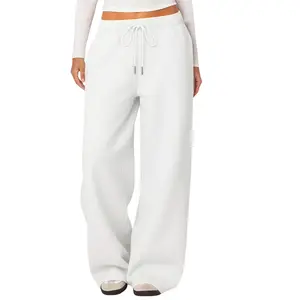 JEKAOYI Women's Low Rise Wide Leg Sweatpants Lightweight French Terry Joggers with Drawstring, Pockets Casual Ladies Sportswear for All Seasons