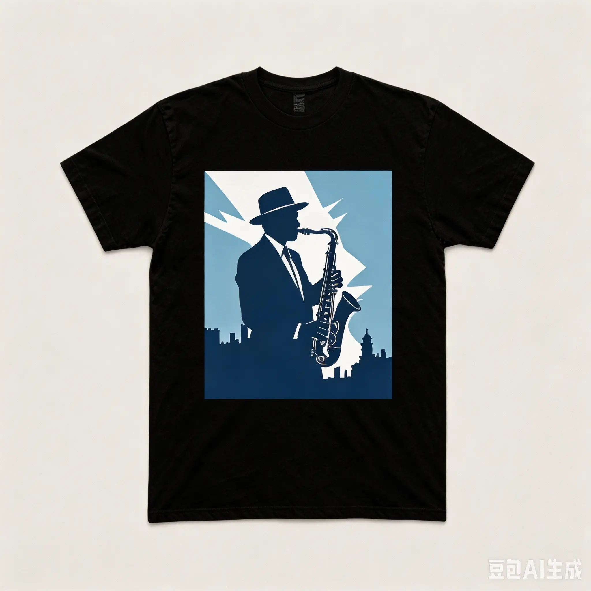Unisex Short-Sleeve T-Shirt - Unisex Fit Round U-Neck Casual Sports Top, Jazz Saxophone Player Graphic Print, New Orleans American Music Minimalist Streetwear, Black