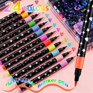 12/24 Colors Glitter Art Markers, Metallic Paint Marker Pens for DIY Crafts, Birthday Cards, Poster Making, Creative Stationery