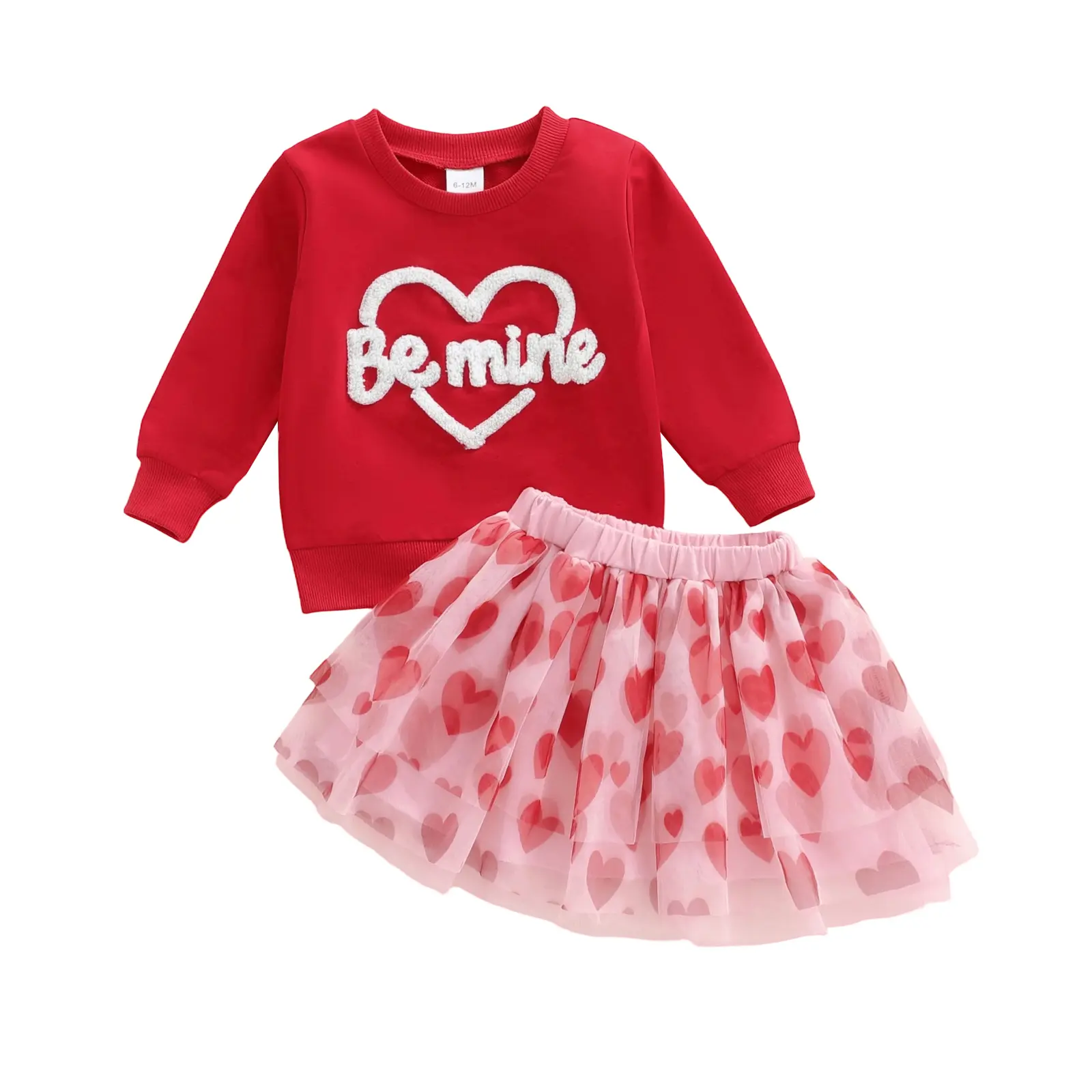 Toddler Valentines Day Outfit Girl  Letter Embroidery Layered Tulle Skirt 2 Pcs Set Cute Baby Clothes