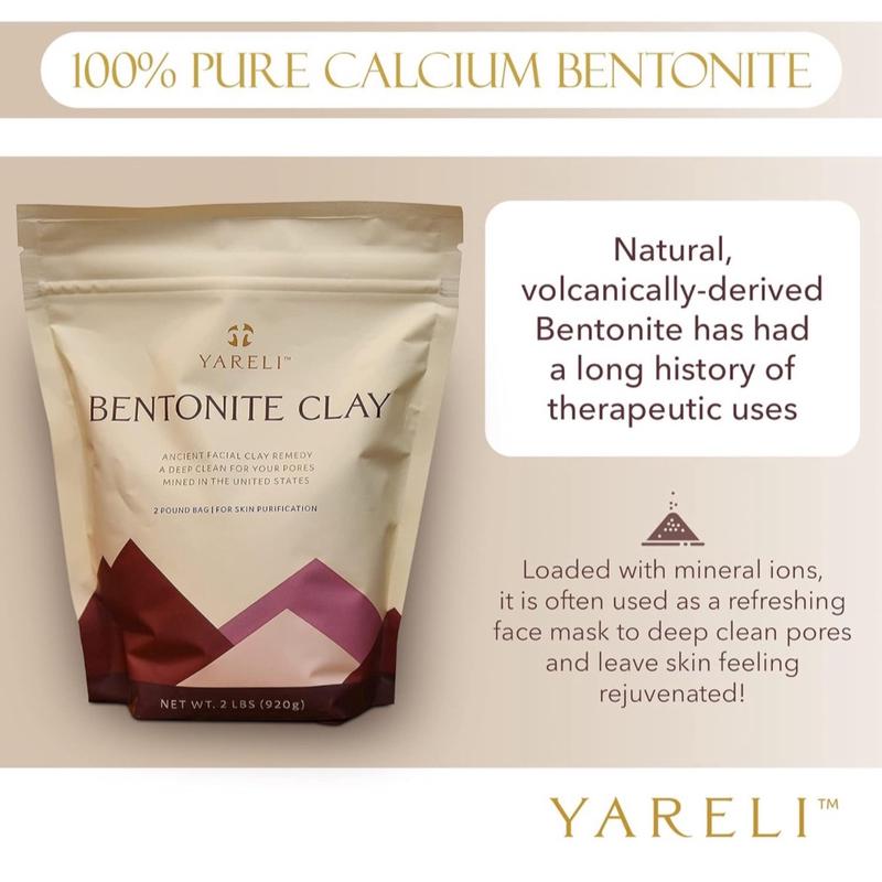 Bentonite Clay Powder Facial Mask & Detox Bath, Also Known as Indian Healing Clay for Deep Pore Cleansing, 2lb (32oz) Skincare Skin Repair