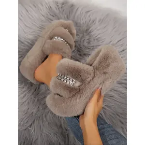 Fuzzy Water Drill Slippers, Soft Plush Lining, Open Toe Design, Breathable & Stylish, Fashionable Soft Slippers, Perfect for Home & Outdoors, Versatile Pairing