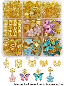 54pcs Floral Wave Hair Rings with Colorful Butterflies & Camellias, Multi-Shape Adjustable Alloy Cuffs, Romantic Garden Jewelry for Women