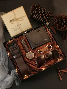 Men's Premium Watch Gift Box Set, Date Display Watch, Geometric Wallet, Leather Belt, Keychain, Fashion Sunglasses, Perfect for Holidays