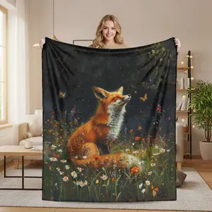 Enchanted Forest Fox Art Blanket, Aesthetic Room Decor, Super Soft & Cozy.