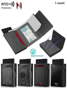 New Men's Business Fashion Wallet Card Holder Pop-Out Rfid Shield Smart Ultra-Thin Minimalist Large Capacity ID Window Cash Bag Card Case Gift