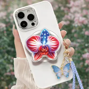 Patriotic Orchid MagSafe Grip, USA Flag Floral Magnetic Phone Stand Accessory