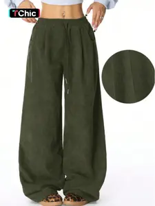 Women's Autumn Street Fashion Vintage Corduroy Texture Elastic Pants, Casual Retro Style Long Trousers for Ladies, New European and American Design